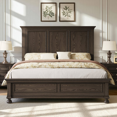 65" H Queen Size Solid Wood Bed with Roman Column Legs, Dark Walnut,box2