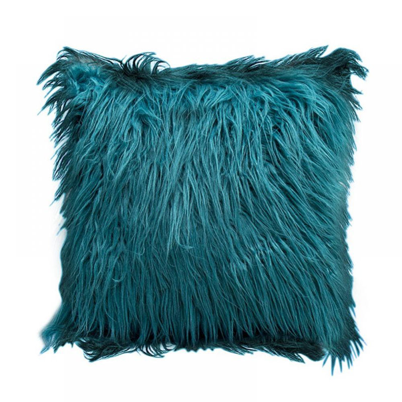  Housse de coussin carrée en fausse fourrure, Bleu tempête