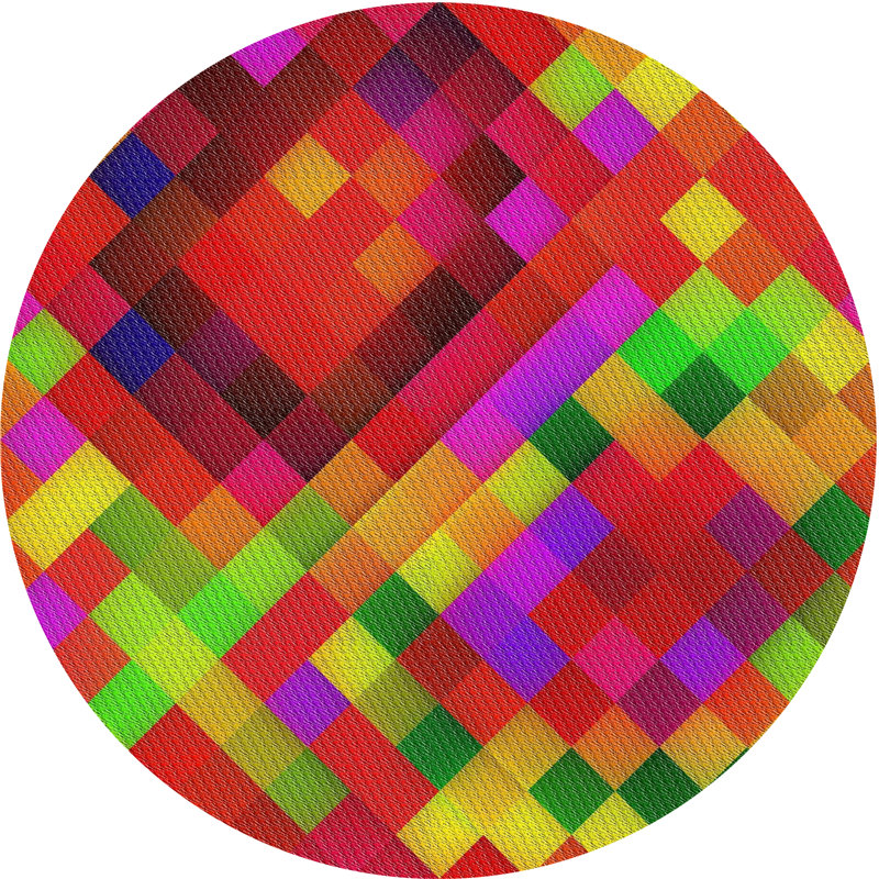Tapis jaune/vert/rouge tissé à la machine, Rond 7 pi