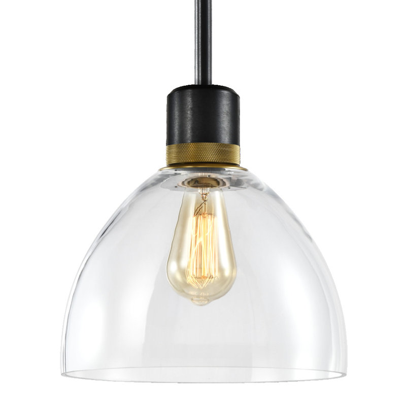 Luminaire suspendu en forme de dôme à 1 lumière Farella, Noir brossé satiné / laiton vieilli