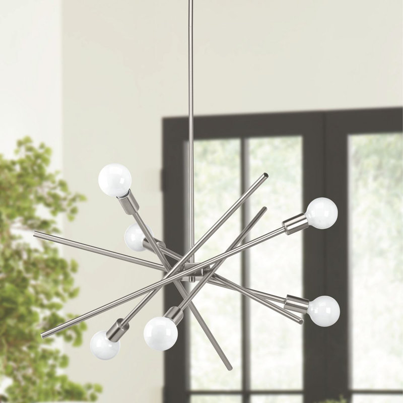 Lustre sphérique spoutnik à 6 lumières Pondview, Nickel brossé