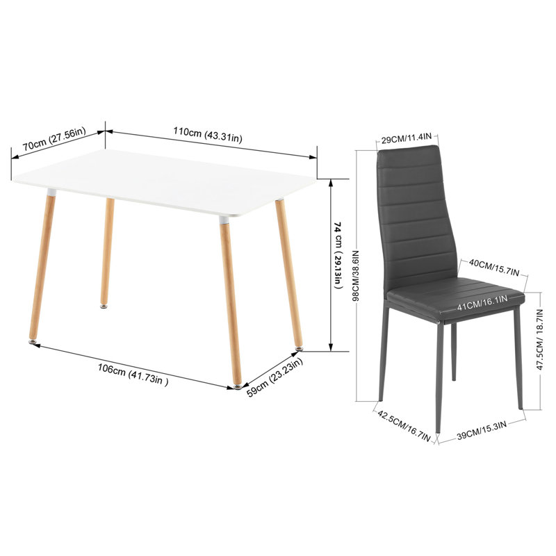 Modern Dining Table Set For 4, 5 Piece Dining Table Set For Dining Room Kitchen (White And Black), Grey