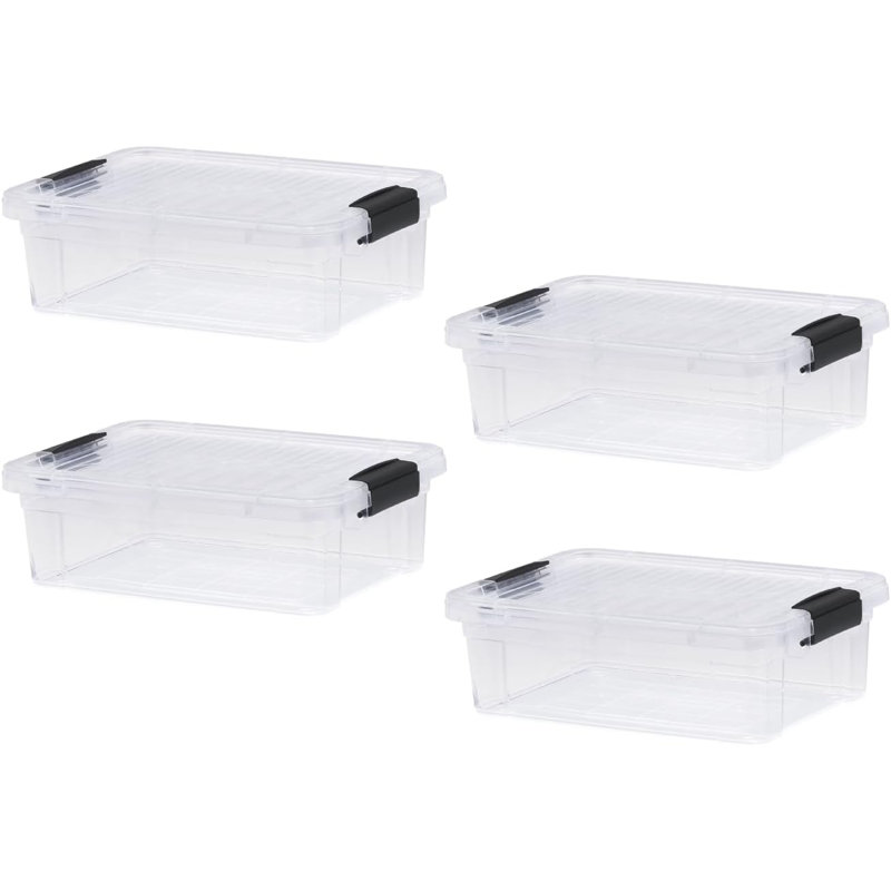 Latitude Run® Clear Storage Bins with Lids, 4 Pack- Plastic Storage Boxes for Home, 4.5 qt