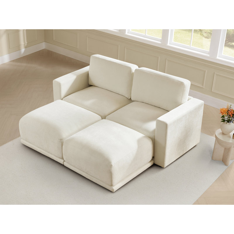 Libbna 4-PC Italian Design 81.9'' W Linen Upholstered Sectional with Ottomans