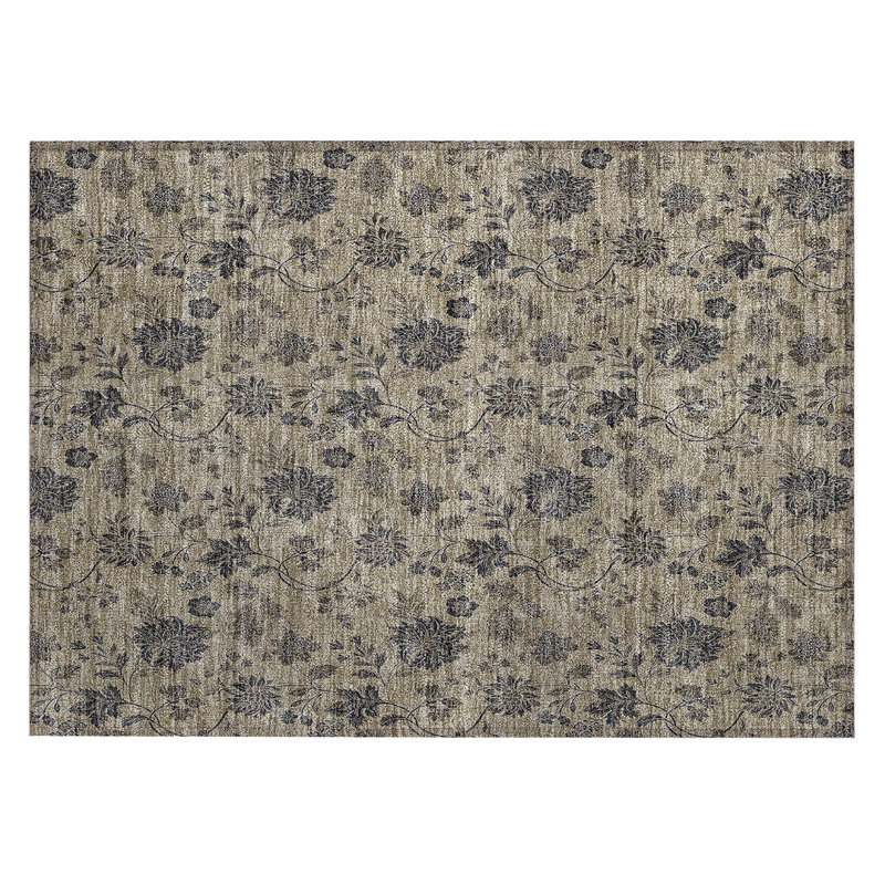 Washable Floral Indoor / Outdoor Rug, Rectangle 1'8" x 2'6"