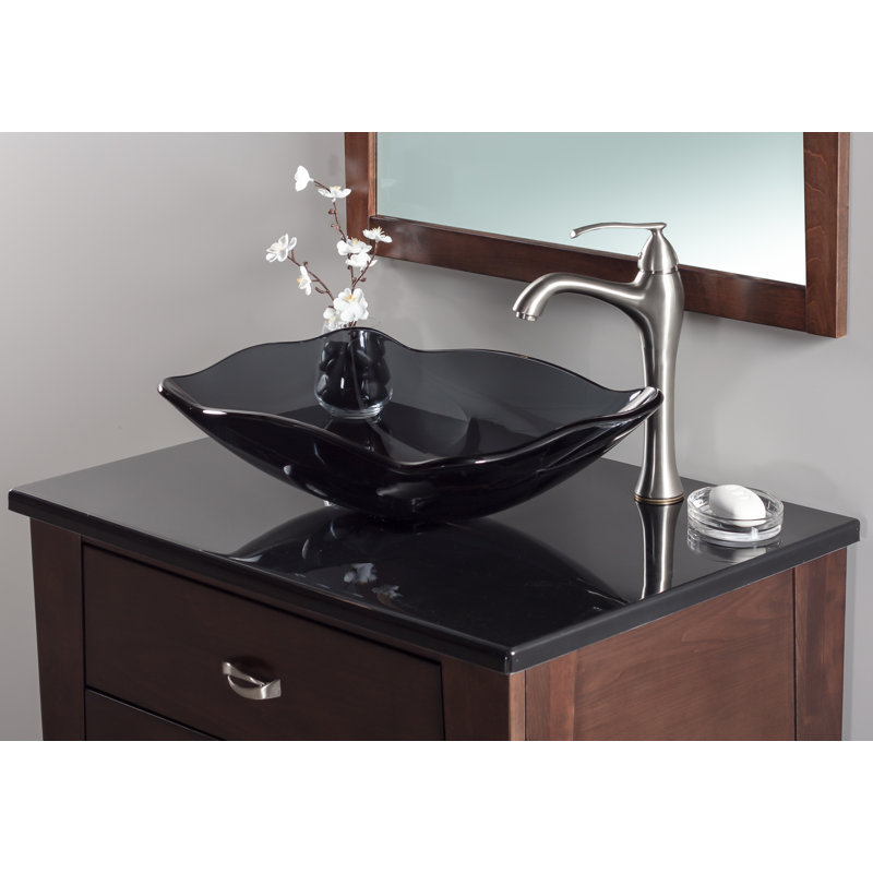 Novatto 15'' Glass Rectangular Bathroom Sink, Gray