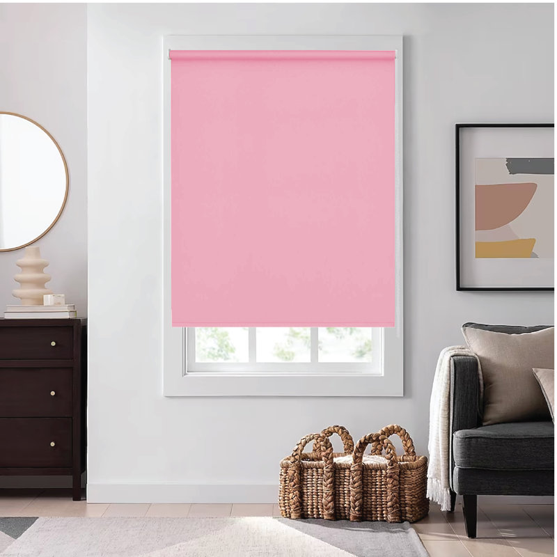 Thermal Blackout Roller Blind - Trimmable Cut to Size - Heavy Duty Metal Tube, Pink, 210" L x 90" W