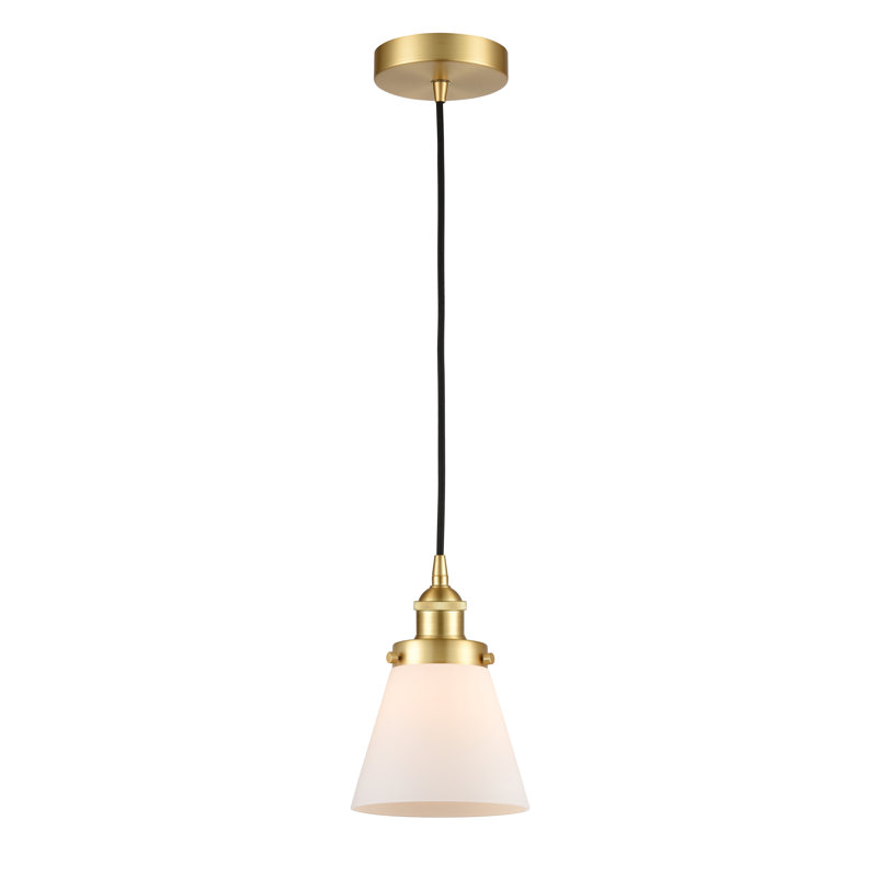 Mini-luminaire suspendu 1 lumière Cone, Blanc, H 9,5 po x l 6,25 po x P 6,25 po, Or satiné