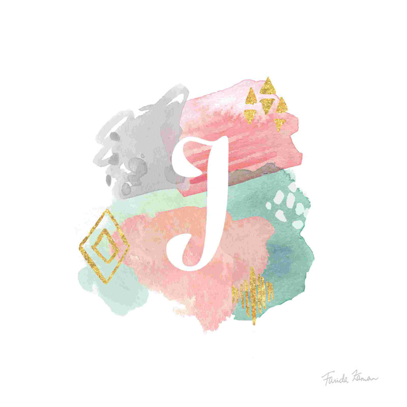 Abstrait monogramme J, H 12 po x l 12 po, Pas de tapis, Reproduction avec cadre noyer