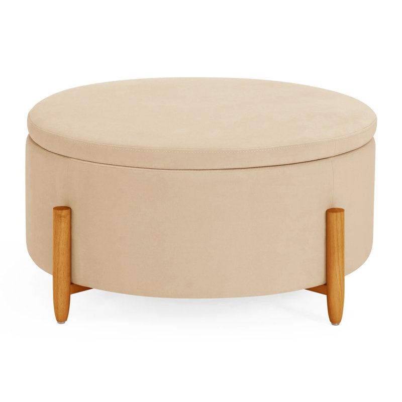 Round Storage Ottoman, Beige