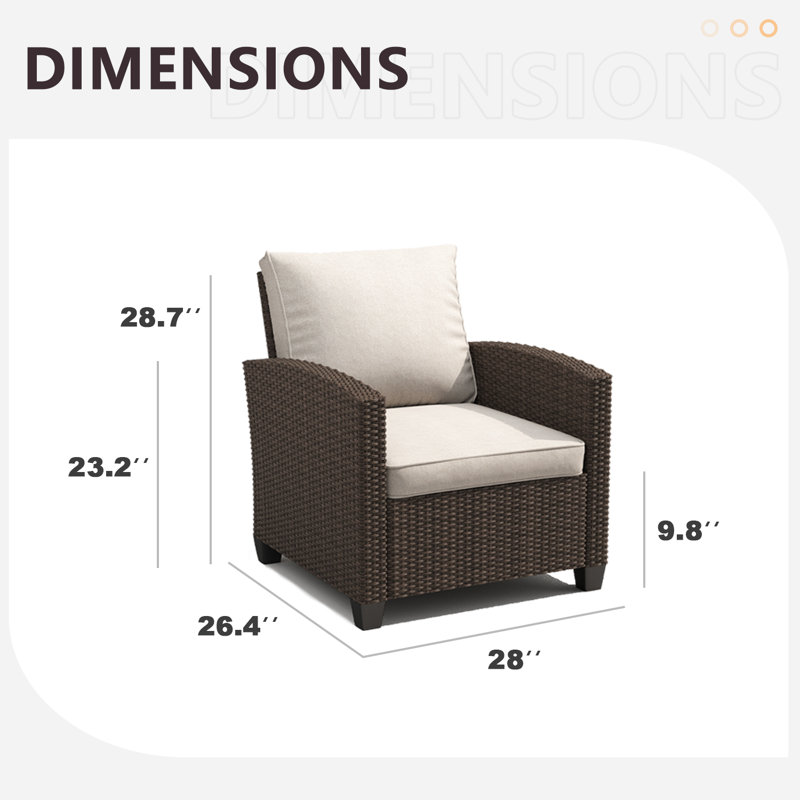 Soyab 28.8'' WideAll-weather Wicker Outdoor Patio Chairs with Cushions, Sand