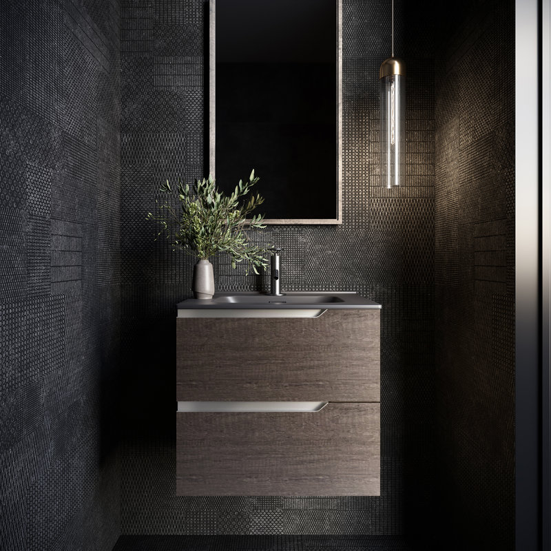 Ensemble de meuble-lavabo simple 24 po avec plateau en céramique Arden, Weathered Oak, 24", Black