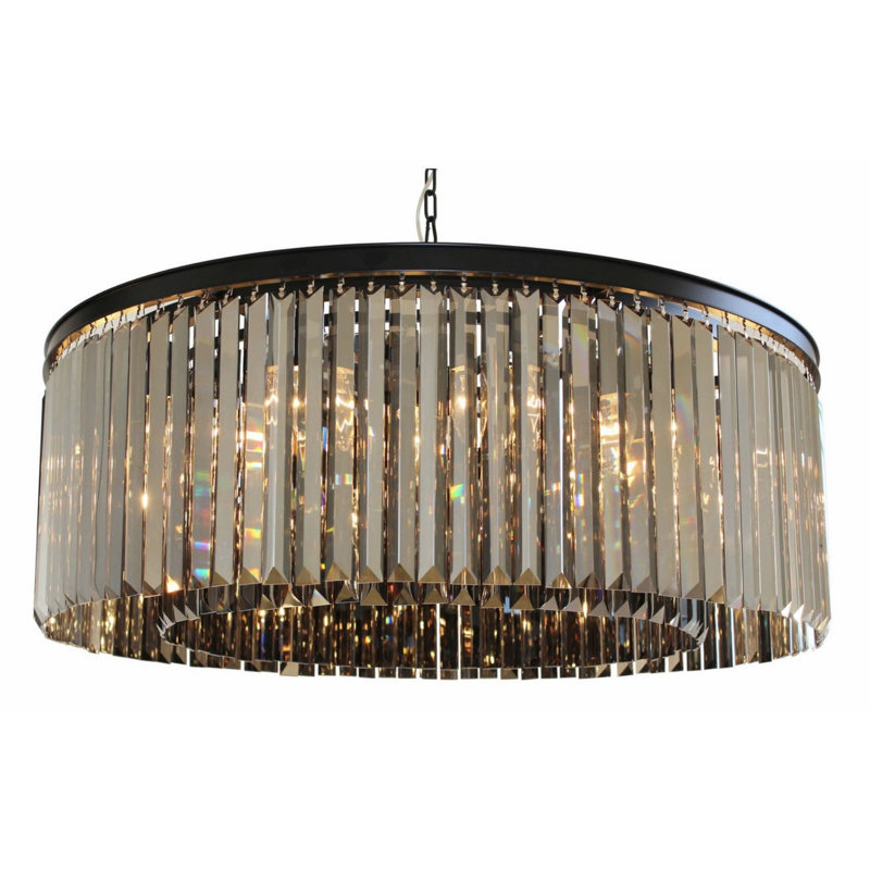 Lustre 12 lumières à prisme de cristal en verre transparent