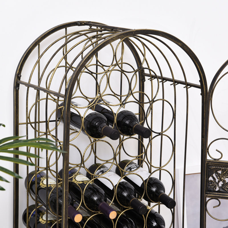 Support à vin 45 bouteilles en fer forgé avec serrure - Bronze antique
