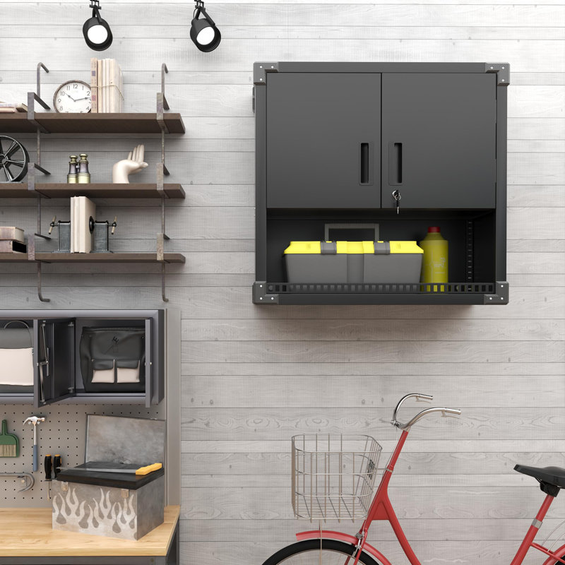 29.5''W Metal Garage Storage Cabinet with Adjustable Shelf,Durable Tool Cabinet., Black