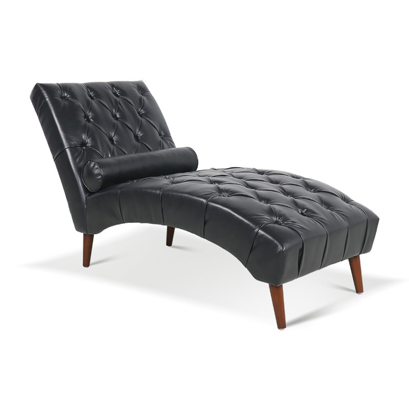 Chaise longue moderne rembourrée pour le salon, Similicuir noir
