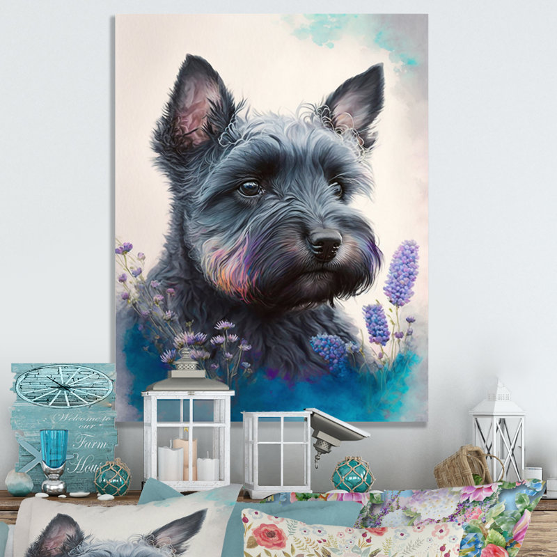 «Cute Schnauzer Floral», impression sur toile, H 20 po x l 12 po x P 1 po, Toile tendue