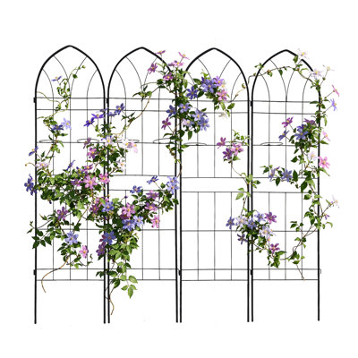 Outdoor Metal Garden Trellises – Freestanding Arch Garden Trellis for Climbing Plants, Set of 4