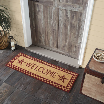 Burgundy Check Stars Coir Welcome Rug Rect