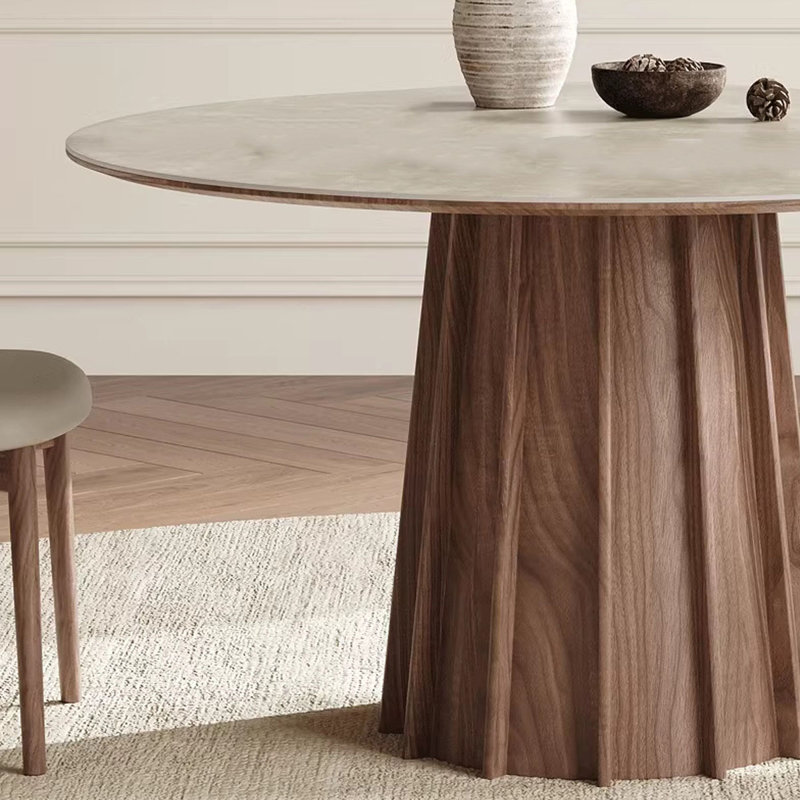 French Vintage Round Dining Table: Solid Wood, 29.5"H x 47.2"L x 47.2"W