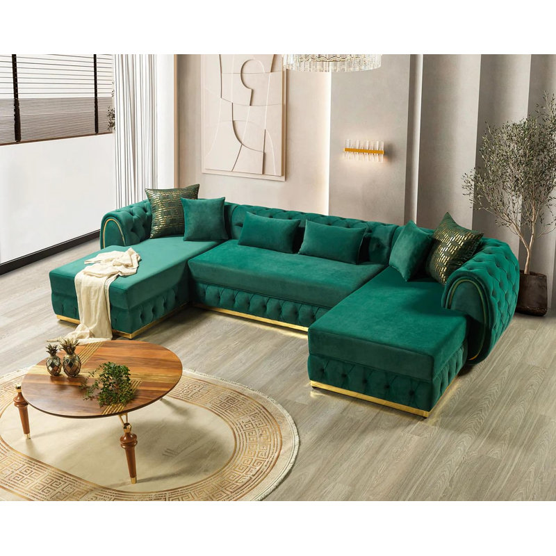 Canapé modulaire Farhanaaz, Or, Velours vert
