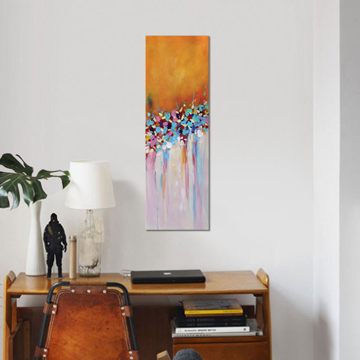 « abstract jardin v », impression sur toile, H 36 po x l 12 po x P 1,5 po, Cadre noir