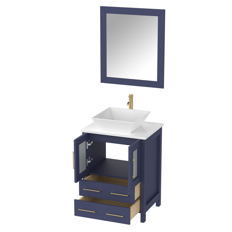  Ensemble de meuble-lavabo simple 24 "avec miroir, Bleu