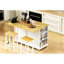 Grand îlot de cuisine de 48 pouces avec 2 tabourets de bar, prise de courant, support de rangement interne pour porte, chariot de rangement de cuisine sur 5 roulettes avec abattant, 5 supports latéraux ouverts, 2 tiroirs, pour la cuisine, la salle à manger-1520102530