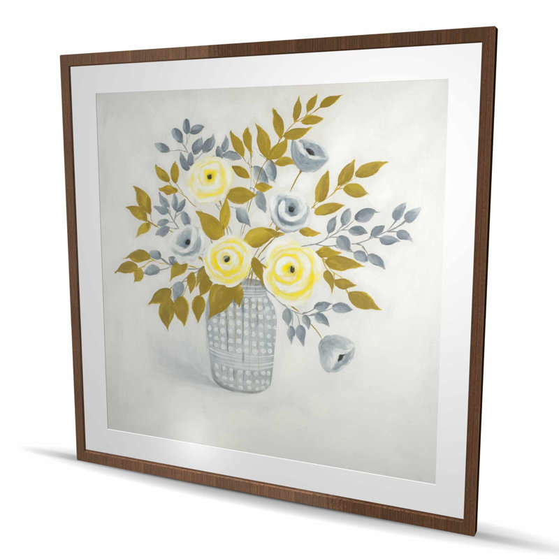 Fleurs dans un vase - Gris botanique encadré