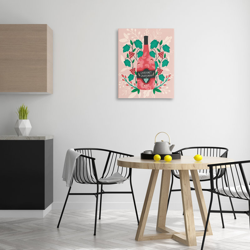 Art mural sur toile  Classic Floral Wine Bottle par Louise Allen Designs, H 30 po x l 24 po