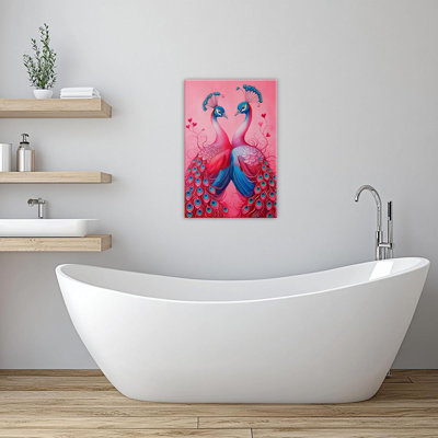 Peacock Wall Art Blue And Pink Peacock Poster Wall Decor Abstract Funny Animal Painting Romantic Theme Picture Modern Artwork Home Decoration Ready To Hang(Artwork-2,16"x24")