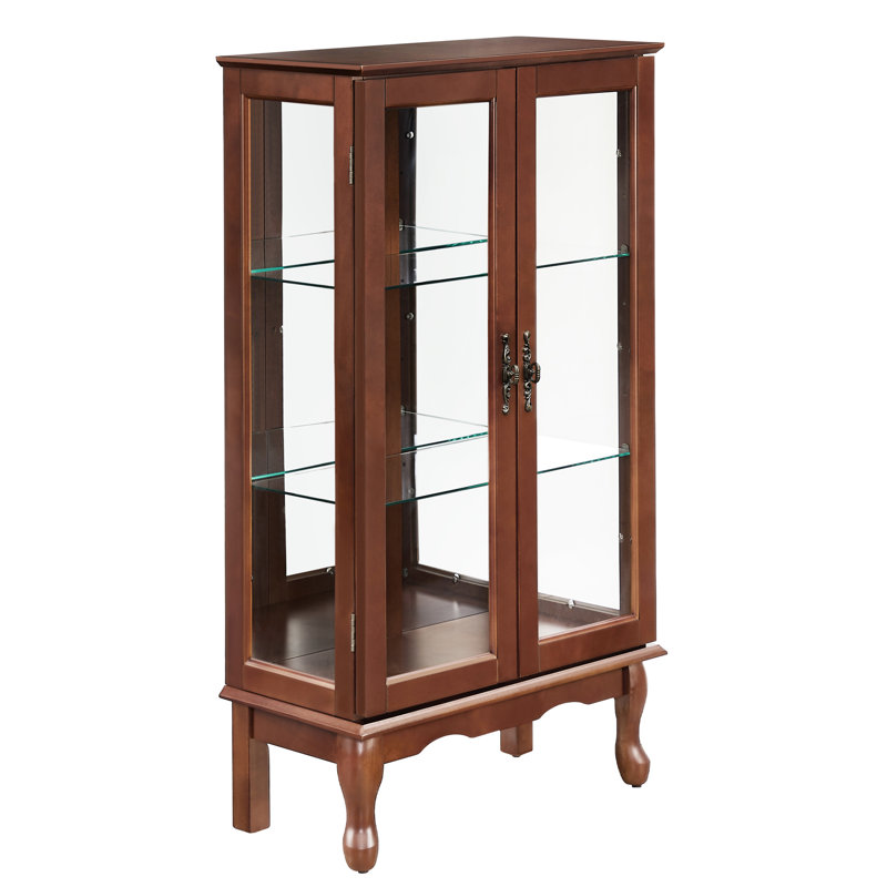 Vitrine en noyer de 43,5 pouces de hauteur avec dossier en miroir et tablettes réglables, Noyer