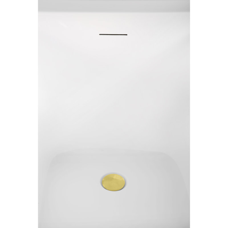 51" Streamline Soaking Glossy White Acrylic Freestanding Bathtub, Bamboo Tray, Drain, Polished Gold