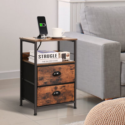 Nightstand With Charging Station End Side Tables With Storage Drawers