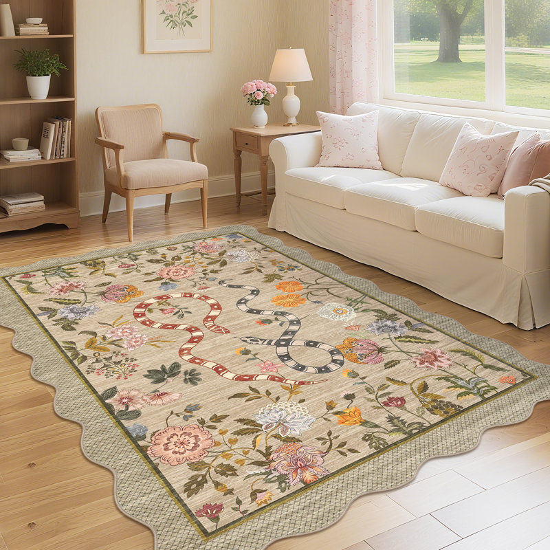 Area Rugs Washable Scalloped Area Rug Modern Living Room RugNon-Slip Carpet Accent for Entryway Bathroom Kitchen Bedroom