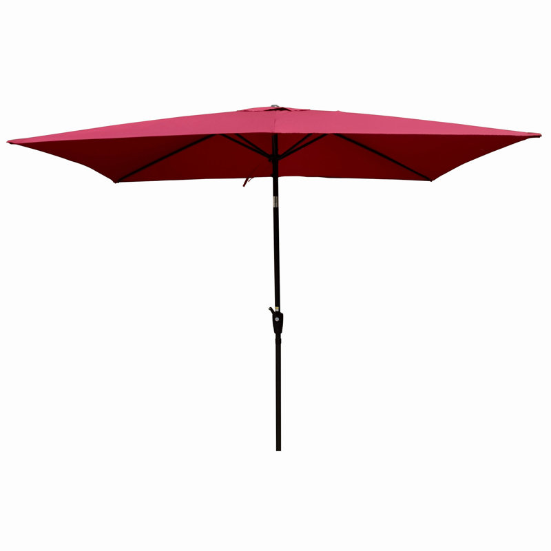 Parasol extérieur imperméable 6 x 9 pi avec manivelle et bouton poussoir inclinable sans rabat pour jardin, Bourgogne