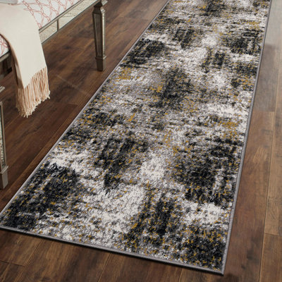 Abstract Yellow/Black/Gray Area Rug