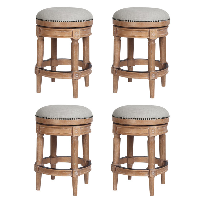 Mehar Swivel Backless Bar & Counter Stool, Weathered Natural, 4, Bar Stool (31" Seat Height)