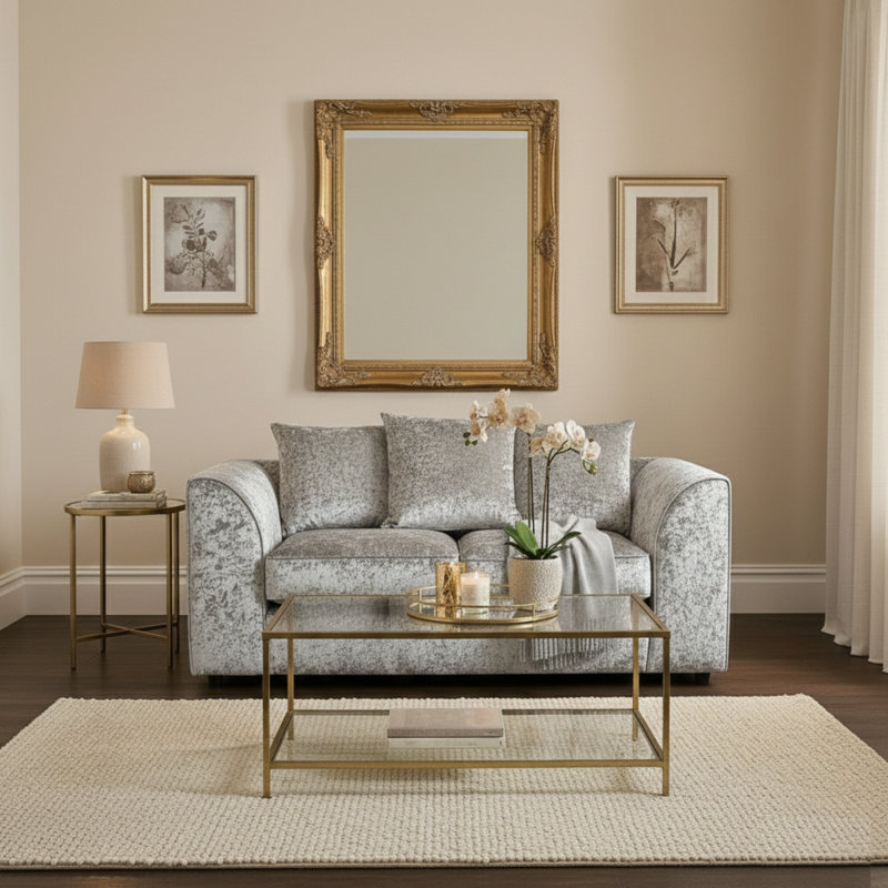2 Seater Velvet Sofa, Silver