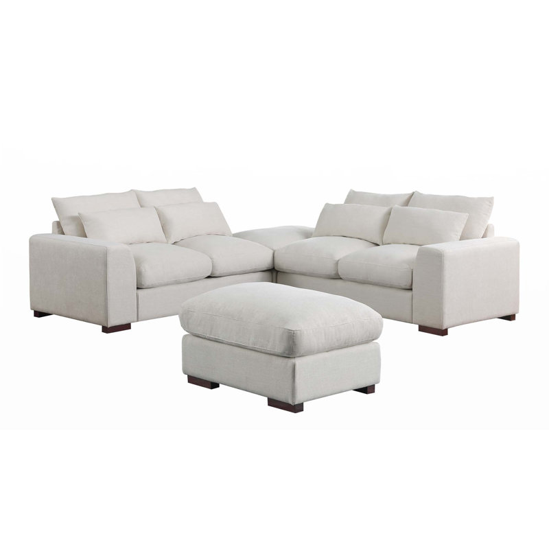 Canapé modulaire en lin avec 2 repose-pieds