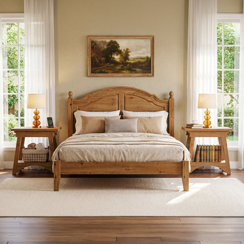 Table de bout en bois massif à 2 niveaux, table d'appoint rustique pour salon, chambre à coucher, brun, 1
