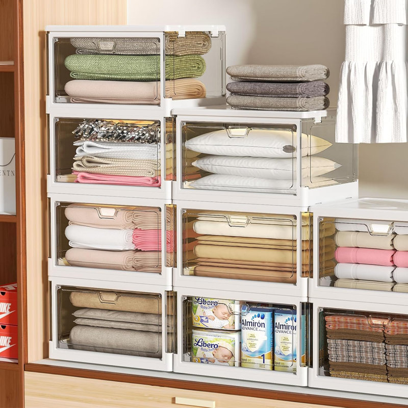 Clear Storage Bin with Lid 3 Pack-Plastic Multifunctional Folding Storage Bins for Bedroom