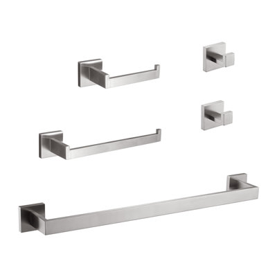 Bathroom Hardware Set 5 Piece Stainless Steel Bathroom Accessories Set Brushed Nickel with Towel Bar Toilet Paper Holder Towel Ring Hooks