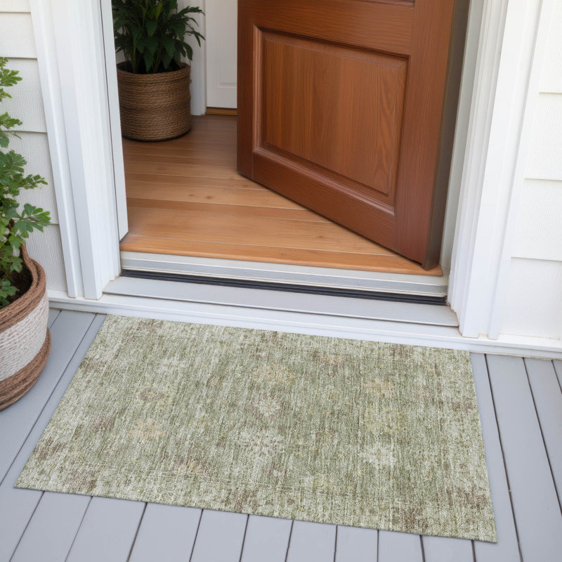 Tapis de sauge Xhevrie intérieur / extérieur lavable à la machine, Rectangle 1 pi 8 po x 2 pi 6 po