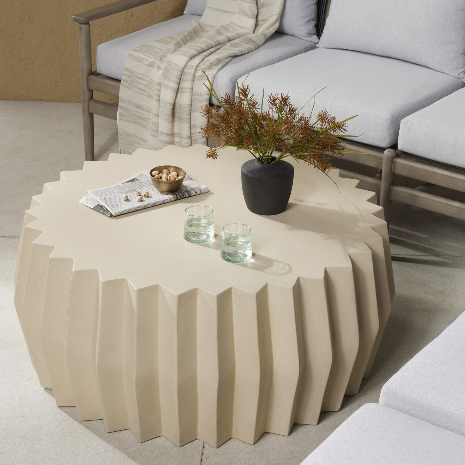 Delinda 37.75'' Concrete Outdoor Coffee Table, Parchment White