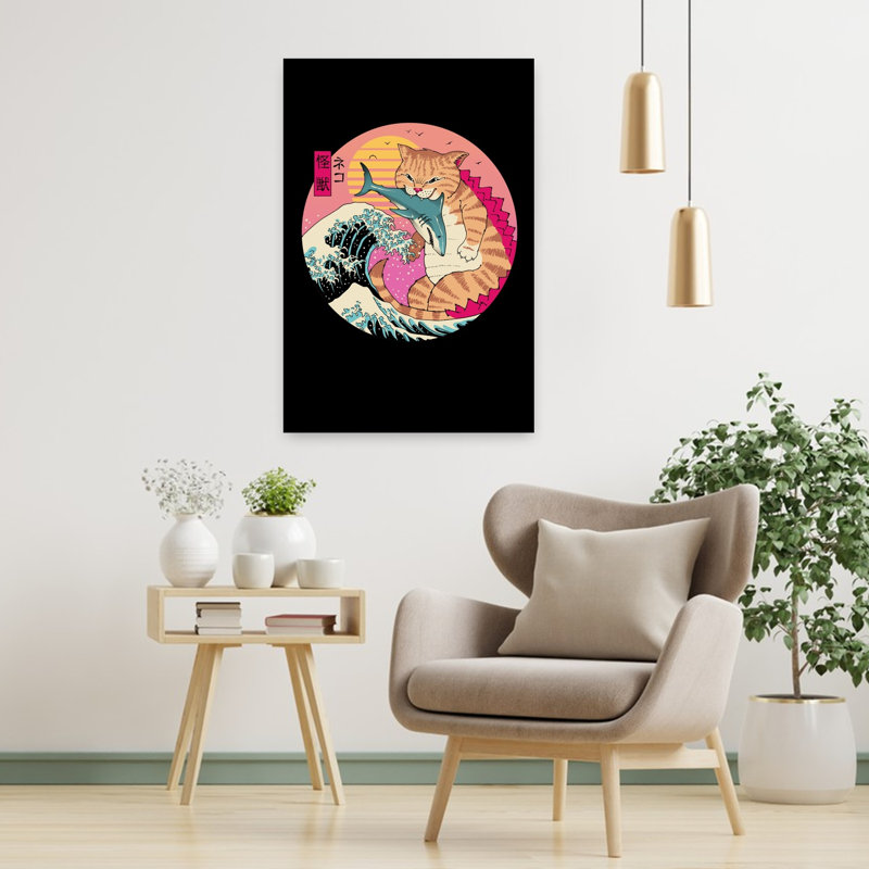 Contemporary Art Retro Vintage Cat Shark Art, 36" H x 24" W