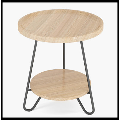 Round End Table, 2-Tier Side Table Accent Table With Metal Legs