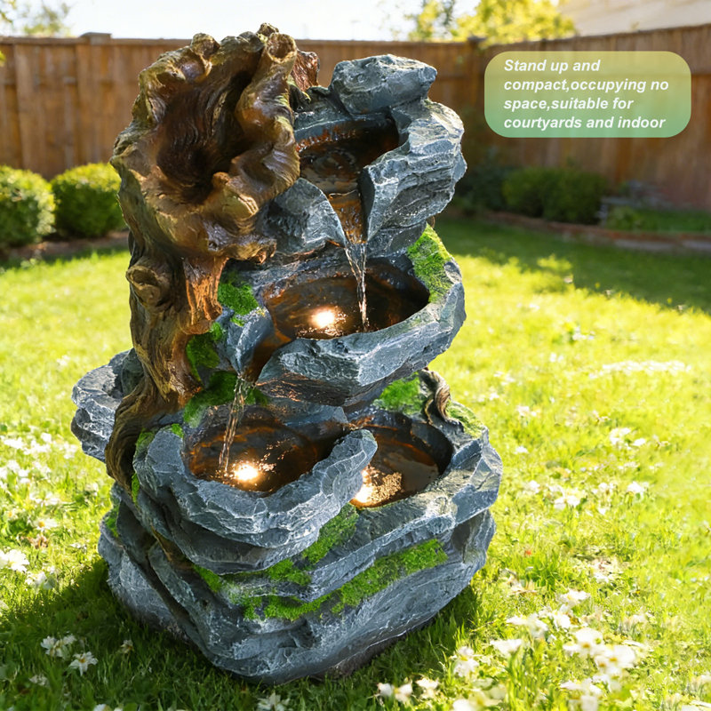 Weather Resistant Sculptural Fountain with Lights