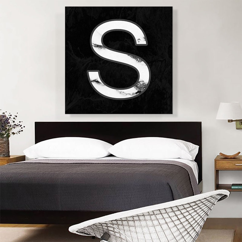 Classy Black White Marble Alphabet, lettre S - reproduction d'art textuel sur toile tendue, H 36 po x l 36 po x 1,5 po
