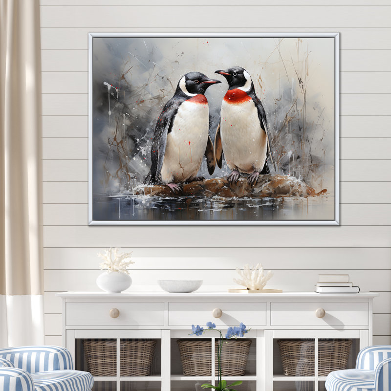 «Penguin Dreamscape», reproduction d'art sur toile, Cadre flottant blanc, H 24 po x l 32 po x P 1 po